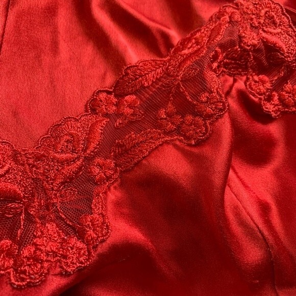 Victoria’s Secret | Silky Deep Red Adjustable Spaghetti Straps Lace Babydoll M - Picture 3 of 5